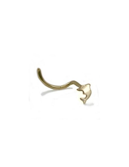 nose screw piercing 2.5mm spiral with small dolphin 14k gold