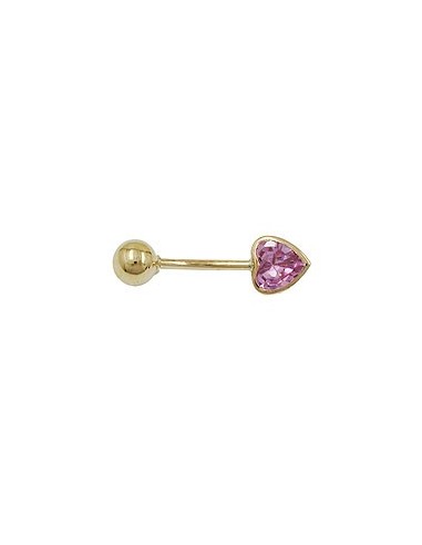 belly button piercing bananabell 20x6mm cubic zirconia heart pink 14k gold