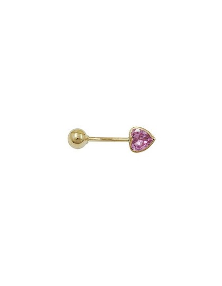 belly button piercing bananabell 20x6mm cubic zirconia heart pink 14k gold