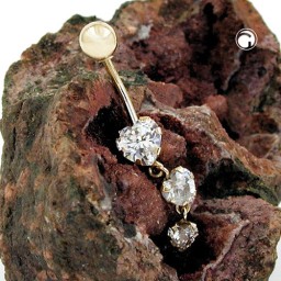 belly button piercing bananabell 35x6mm 3x cubic zirconia 14k gold