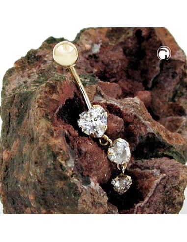 belly button piercing bananabell 35x6mm 3x cubic zirconia 14k gold