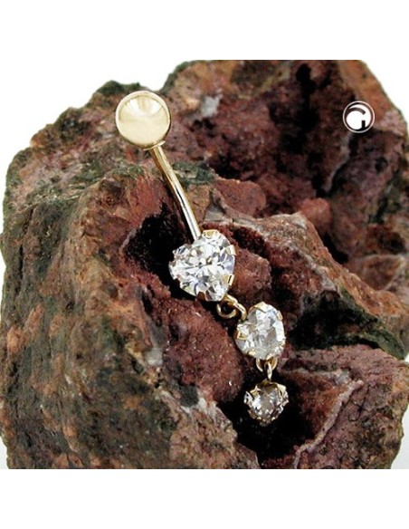 belly button piercing bananabell 35x6mm 3x cubic zirconia 14k gold