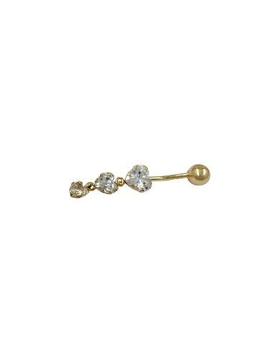 belly button piercing bananabell 35x6mm 3x cubic zirconia 14k gold