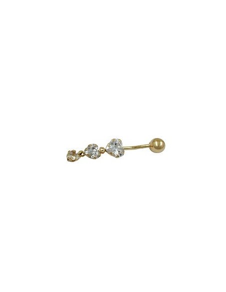 belly button piercing bananabell 35x6mm 3x cubic zirconia 14k gold