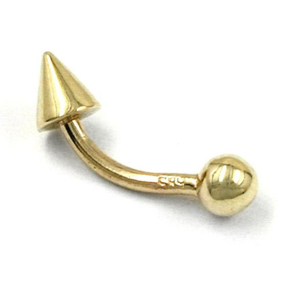 navel-belly bar ball and cone 14k gold