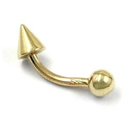 navel-belly bar ball and cone 14k gold