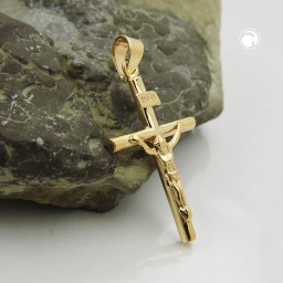 pendant 24x14mm cross with jesus shiny 9k gold