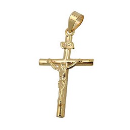 pendant 24x14mm cross with jesus shiny 9k gold