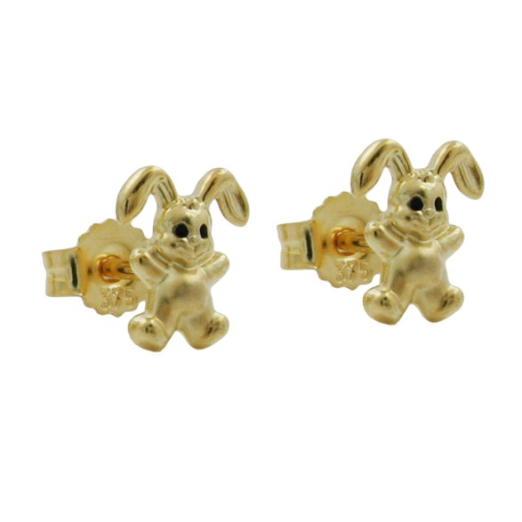 stud earrings 7x6mm small rabbit matte shiny 9k gold
