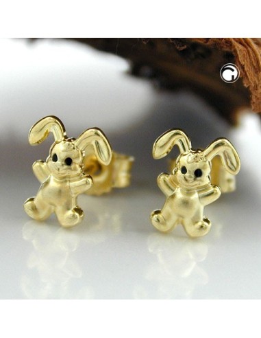 stud earrings 7x6mm small rabbit matte shiny 9k gold