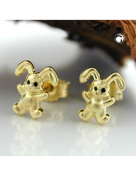 stud earrings 7x6mm small rabbit matte shiny 9k gold