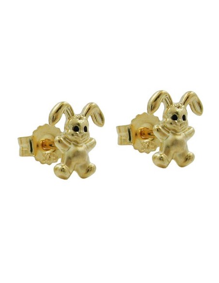 stud earrings 7x6mm small rabbit matte shiny 9k gold