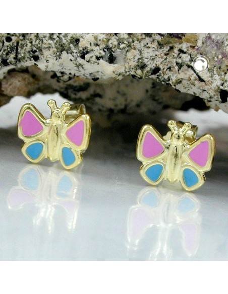 stud earrings 7mm butterfly pink-light blue 9k gold