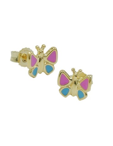 stud earrings 7mm butterfly pink-light blue 9k gold