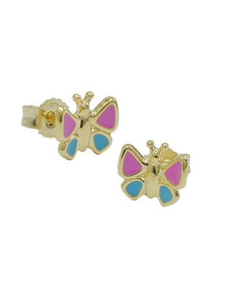 stud earrings 7mm butterfly pink-light blue 9k gold