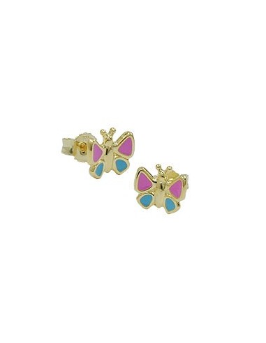 stud earrings 7mm butterfly pink-light blue 9k gold
