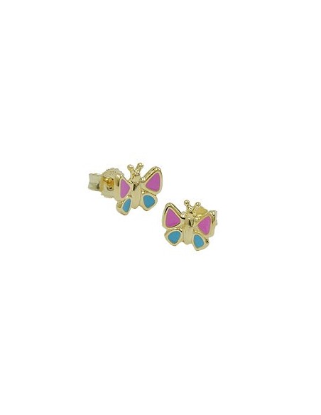 stud earrings 7mm butterfly pink-light blue 9k gold