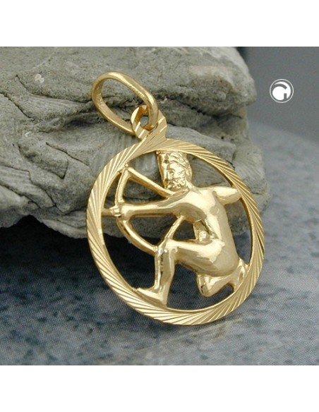 pendant 15mm zodiac sign sagittarius 9k gold