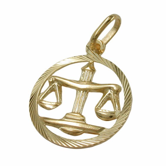 pendant 15mm zodiac libra 9k gold