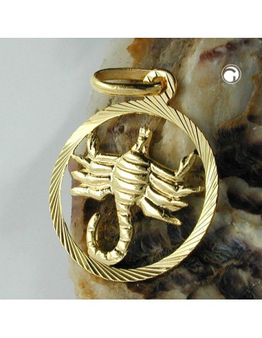 pendant 15mm zodiac sign scorpio 9k gold