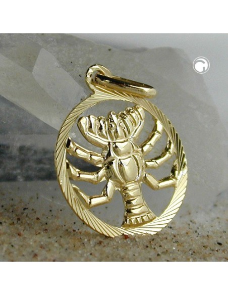 pendant 15mm zodiac cancer 9k gold