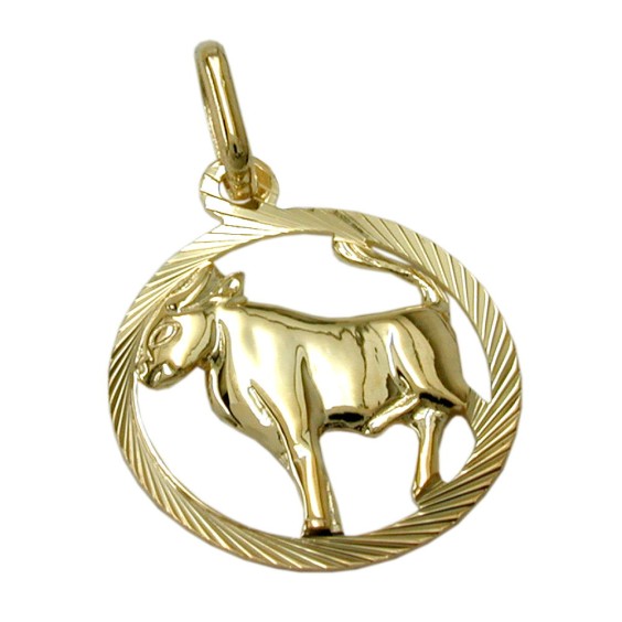 pendant 15mm zodiac sign taurus 9k gold