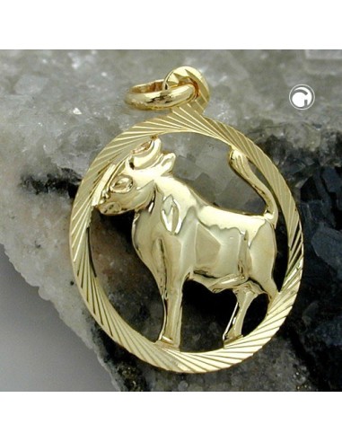 pendant 15mm zodiac sign taurus 9k gold