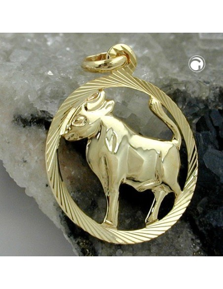 pendant 15mm zodiac sign taurus 9k gold