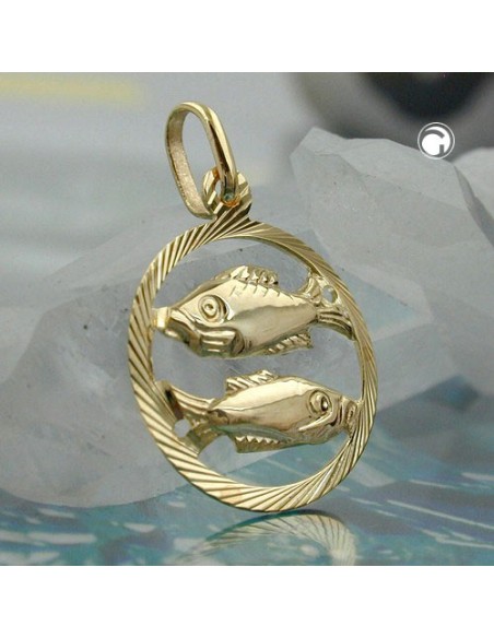 pendant 15mm zodiac sign pisces 9k gold