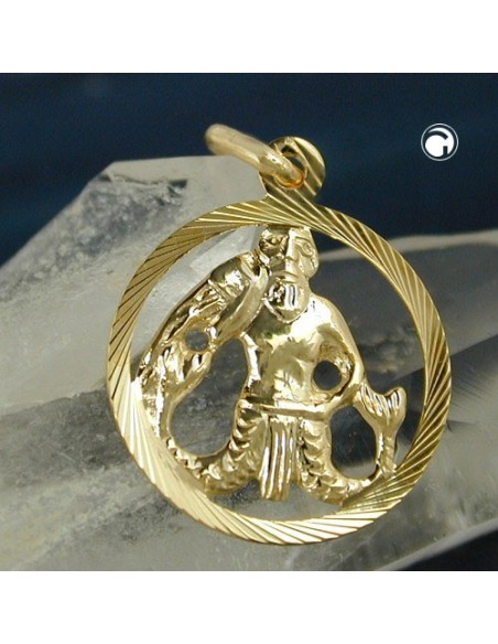 pendant 15mm zodiac sign aquarius 9k gold