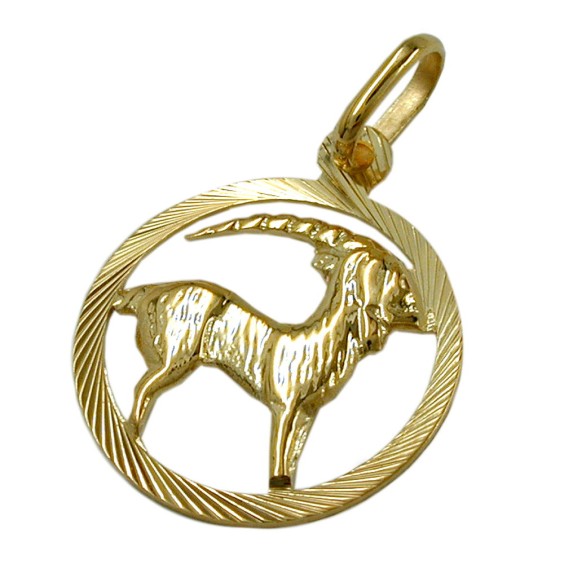 pendant 15mm zodiac sign capricorn 9k gold