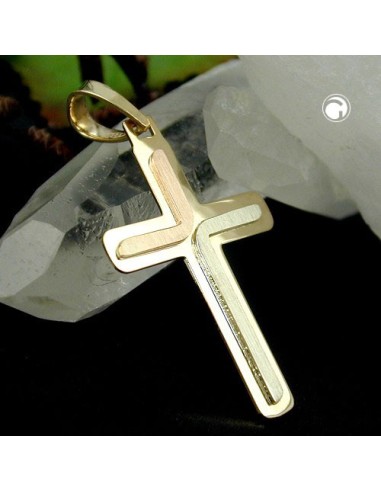 pendant 30x19mm cross tricolor matte shiny 14k gold