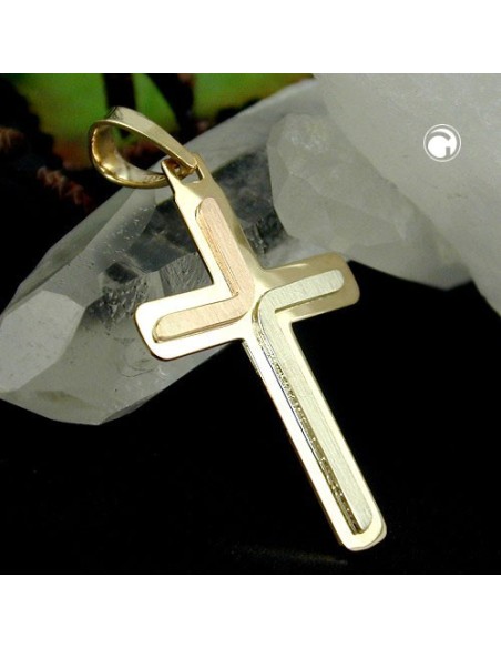 pendant 30x19mm cross tricolor matte shiny 14k gold