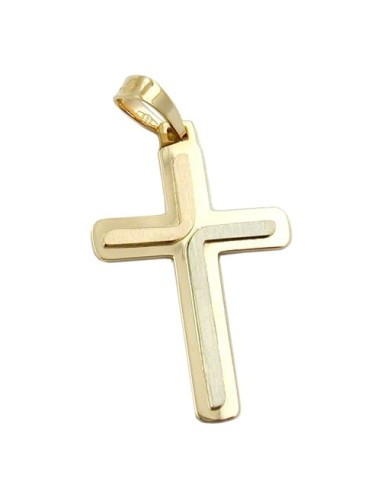 pendant 30x19mm cross tricolor matte shiny 14k gold
