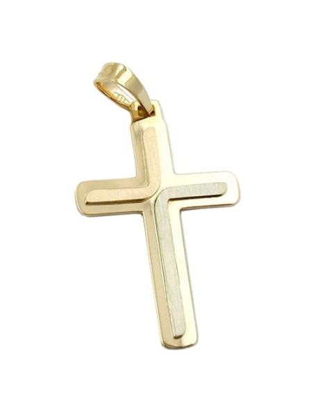 pendant 30x19mm cross tricolor matte shiny 14k gold