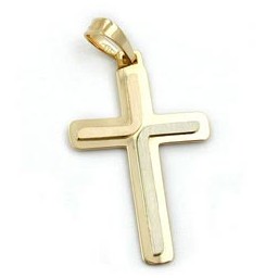 pendant 30x19mm cross tricolor matte shiny 14k gold