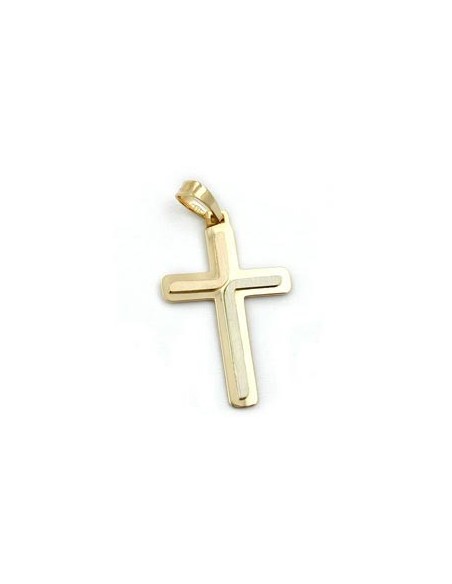 pendant 30x19mm cross tricolor matte shiny 14k gold