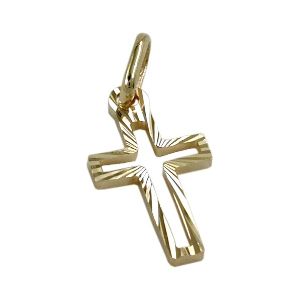 pendant 16x9mm cross diamond cut 14k gold