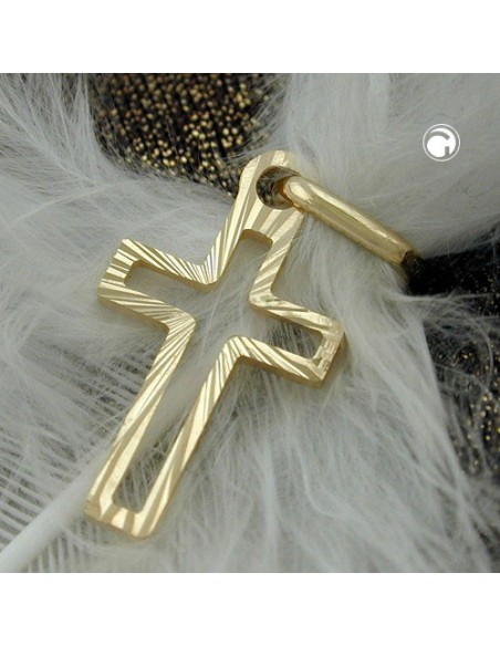 pendant 16x9mm cross diamond cut 14k gold