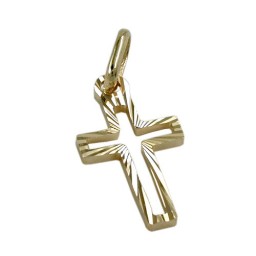 pendant 16x9mm cross diamond cut 14k gold