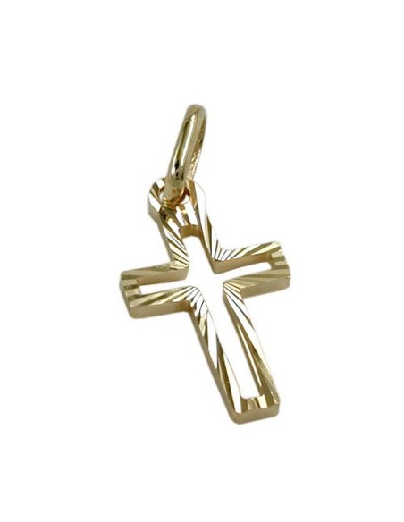 pendant 16x9mm cross diamond cut 14k gold