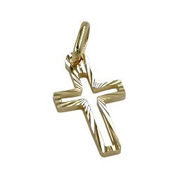 pendant 16x9mm cross diamond cut 14k gold