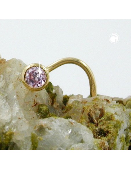 nose screw piercing 2.5mm spiral with cubic zirconia round pink 18k gold