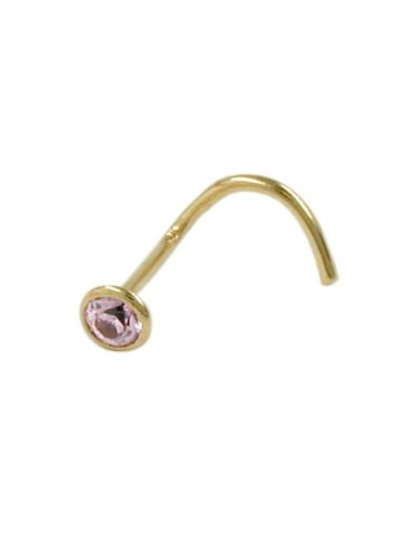 nose screw piercing 2.5mm spiral with cubic zirconia round pink 18k gold