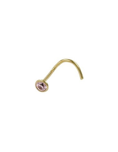 nose screw piercing 2.5mm spiral with cubic zirconia round pink 18k gold