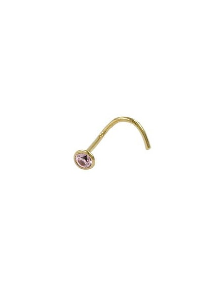 nose screw piercing 2.5mm spiral with cubic zirconia round pink 18k gold