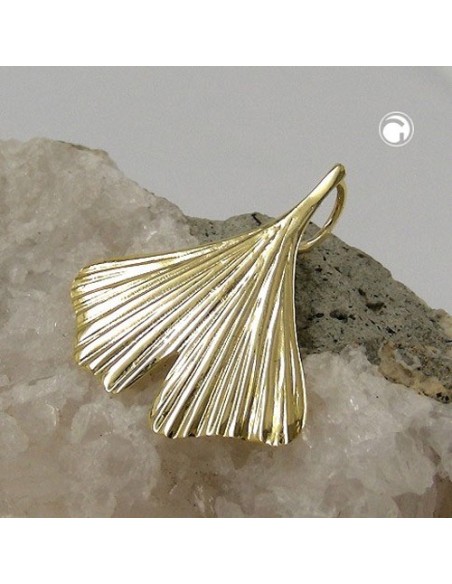 pendant 20mm ginkgo leaf shiny 9k gold