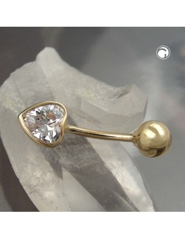belly button piercing bananabell 20x6mm cubic zirconia heart 14k gold