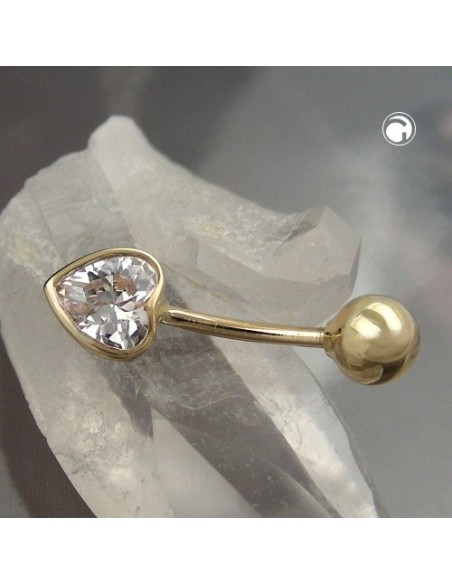 belly button piercing bananabell 20x6mm cubic zirconia heart 14k gold