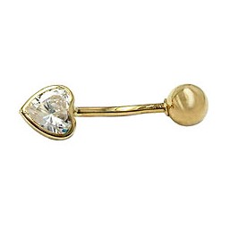 belly button piercing bananabell 20x6mm cubic zirconia heart 14k gold